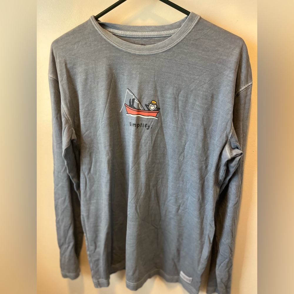 NWT Life is Good long sleeve blue gray tee fishing men’s small